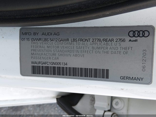 2016 Audi A6 3.0t Premium Plus მანქანა იყიდება აუქციონზე, vin: WAUFGAFC1GN005134, აუქციონის ნომერი: 45143741