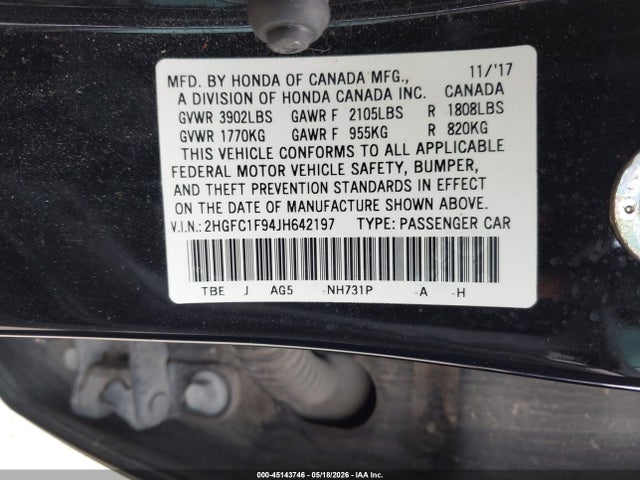 2HGFC1F94JH642197 Honda Civic Touring