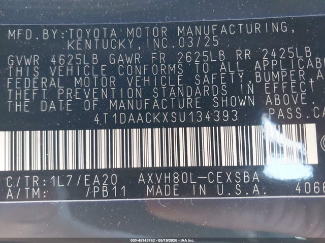 Продаж на аукціоні авто 2025 Toyota Camry Se, vin: 4T1DAACKXSU134393, номер лоту: 45143762