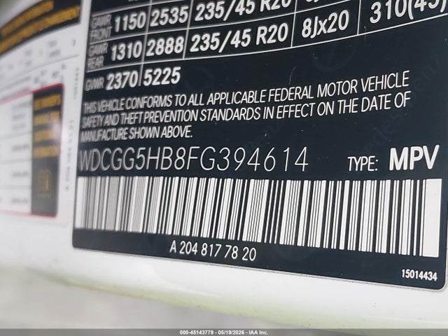WDCGG5HB8FG394614 Mercedes-Benz GLK 350