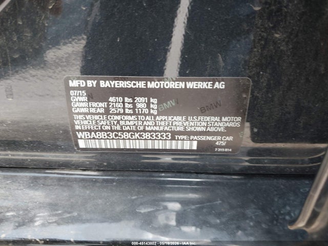 Aukcja sprzedaży 2016 Bmw 340i, vin: WBA8B3C58GK383333, numer aukcji: 45143802