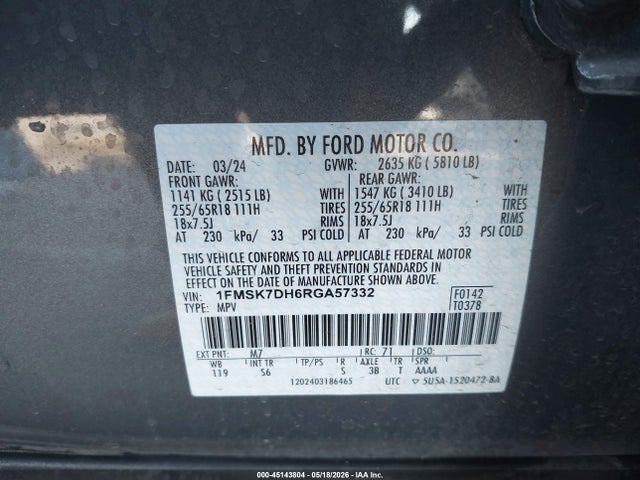 Ford EXPLORER XLT 2024 1FMSK7DH6RGA57332 Image 9