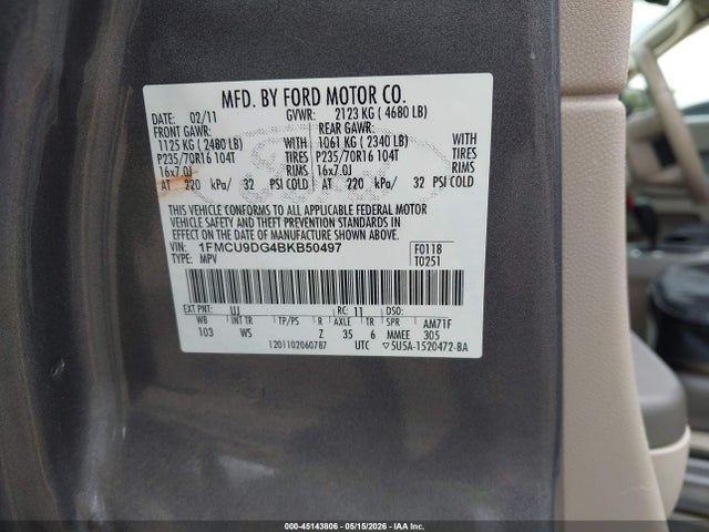 2011 Ford Escape Xlt მანქანა იყიდება აუქციონზე, vin: 1FMCU9DG4BKB50497, აუქციონის ნომერი: 45143806