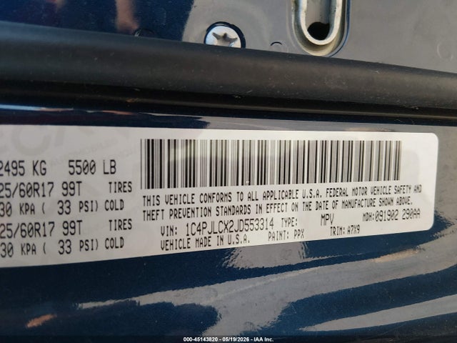 45143820 :رقم المزاد ، 1C4PJLCX2JD553314 vin ، 2018 Jeep Cherokee Latitude Fwd مزاد بيع