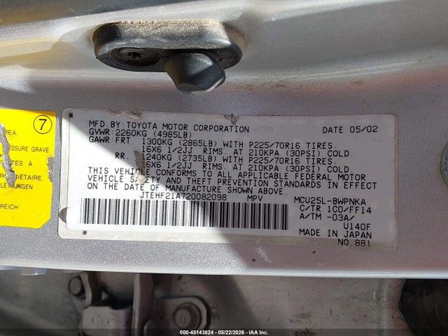 Продаж на аукціоні авто 2002 Toyota Highlander Limited V6, vin: JTEHF21A720082098, номер лоту: 45143824