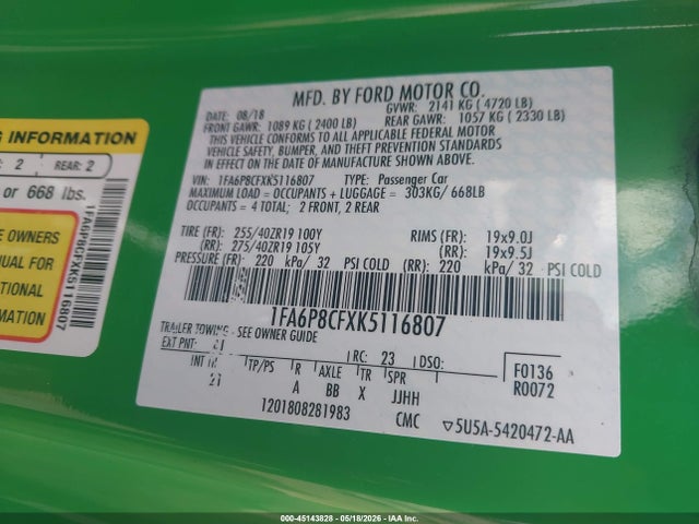 Ford MUSTANG GT 2019 1FA6P8CFXK5116807 Image 9