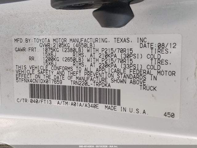 Aukcja sprzedaży 2013 Toyota Tacoma, vin: 5TFNX4CN1DX017659, numer aukcji: 45143834