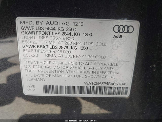 Продажа на аукционе авто 2014 Audi Sq5 3.0t Premium Plus, vin: WA1CGAFP4EA067845, номер лота: 45143850