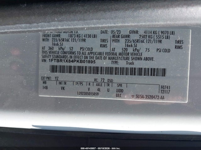 45143857 :رقم المزاد ، 1FTBR1X84PKB01895 vin ، 2023 Ford Transit-250 مزاد بيع