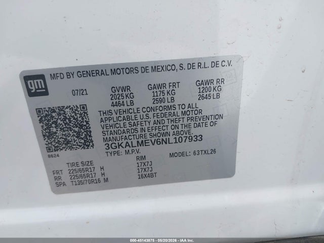 Продажа на аукционе авто 2022 Gmc Terrain Fwd Sle, vin: 3GKALMEV6NL107933, номер лота: 45143875