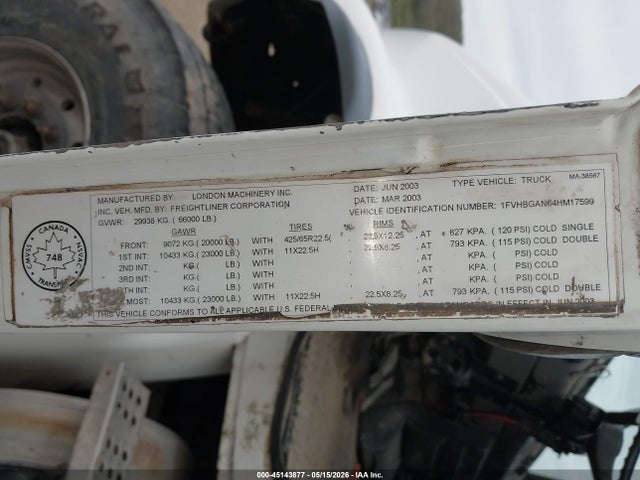 Продажа на аукционе авто 2004 Freightliner Medium Conventional Fl112, vin: 1FVHBGAN64HM17599, номер лота: 45143877