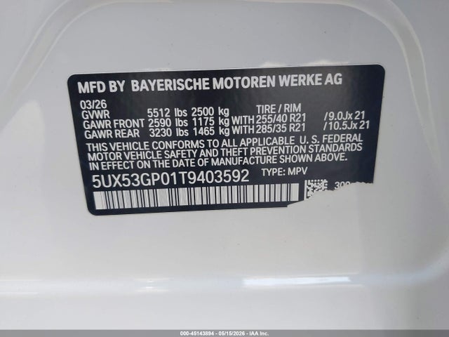 5UX53GP01T9403592 BMW X3 30 Xdrive