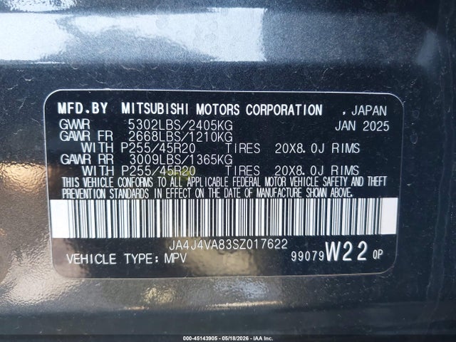 Продаж на аукціоні авто 2025 Mitsubishi Outlander Se 2.5 S-awc/trail Edition S-awc, vin: JA4J4VA83SZ017622, номер лоту: 45143905
