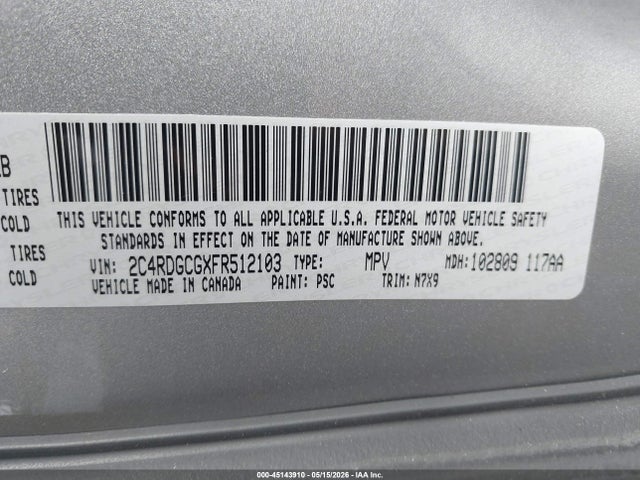 Dodge Grand Caravan Sxt 2015 2C4RDGCGXFR512103 Image 9