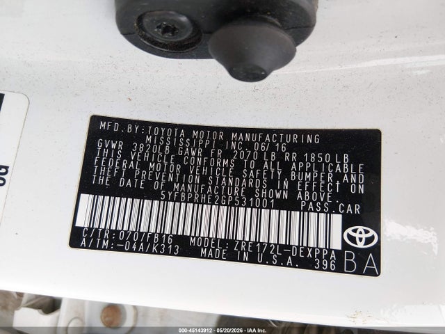 Toyota Corolla Le Plus 2016 5YFBPRHE2GP531001 Image 9