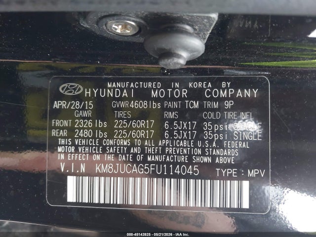Aukcja sprzedaży 2015 Hyundai Tucson Se, vin: KM8JUCAG5FU114045, numer aukcji: 45143925