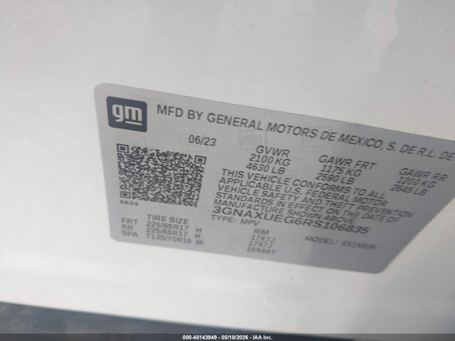 Aukcja sprzedaży 2024 Chevrolet Equinox Awd Lt, vin: 3GNAXUEG6RS106835, numer aukcji: 45143949