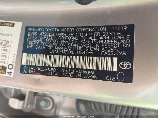 Aukcja sprzedaży 2020 Toyota C-hr Xle, vin: JTNKHMBXXL1068755, numer aukcji: 45143954