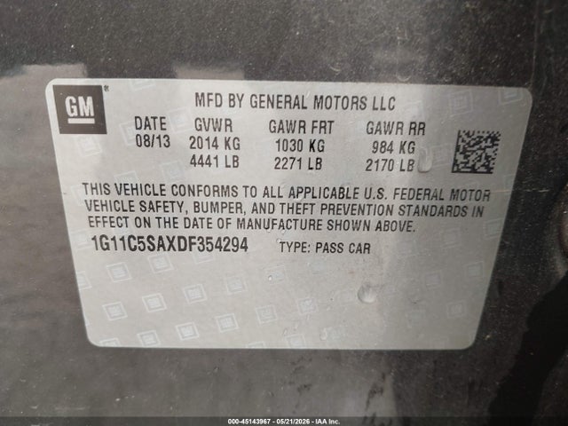 Aukcja sprzedaży 2013 Chevrolet Malibu 1lt, vin: 1G11C5SAXDF354294, numer aukcji: 45143967