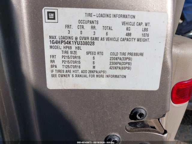 Aukcja sprzedaży 2000 Buick Lesabre Custom, vin: 1G4HP54K1YU338028, numer aukcji: 45143973