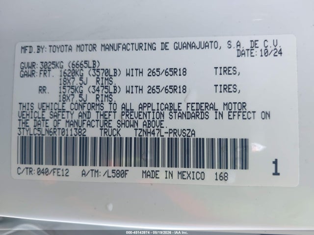 45143974 :رقم المزاد ، 3TYLC5LN6RT011382 vin ، 2024 Toyota Tacoma Hybrid Trd Sport 4wd مزاد بيع