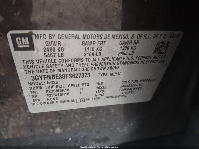 Продажа на аукционе авто 2015 Cadillac Srx Luxury Collection, vin: 3GYFNBE38FS627373, номер лота: 45143985