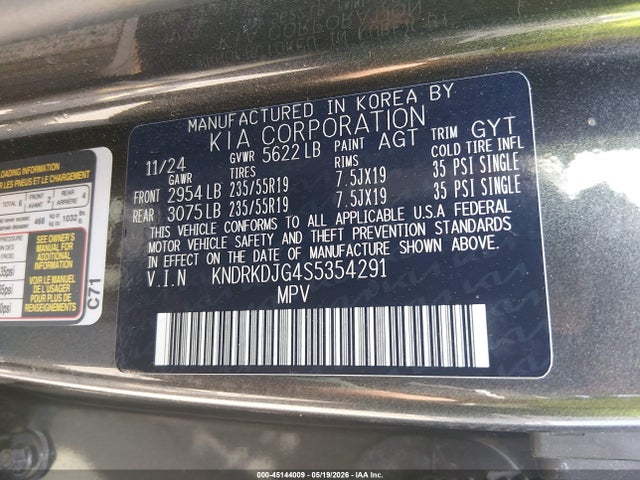45144009 :رقم المزاد ، KNDRKDJG4S5354291 vin ، 2025 Kia Sorento Hybrid Sx Prestige مزاد بيع