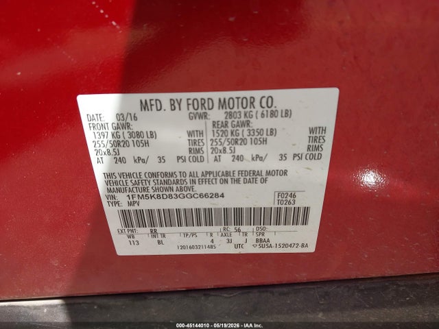 Aukcja sprzedaży 2016 Ford Explorer Xlt, vin: 1FM5K8D83GGC66284, numer aukcji: 45144010