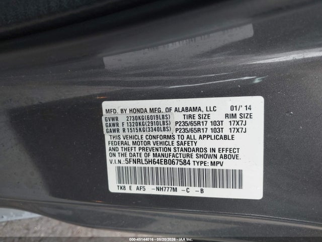 Продажа на аукционе авто 2014 Honda Odyssey Ex-l, vin: 5FNRL5H64EB067584, номер лота: 45144016