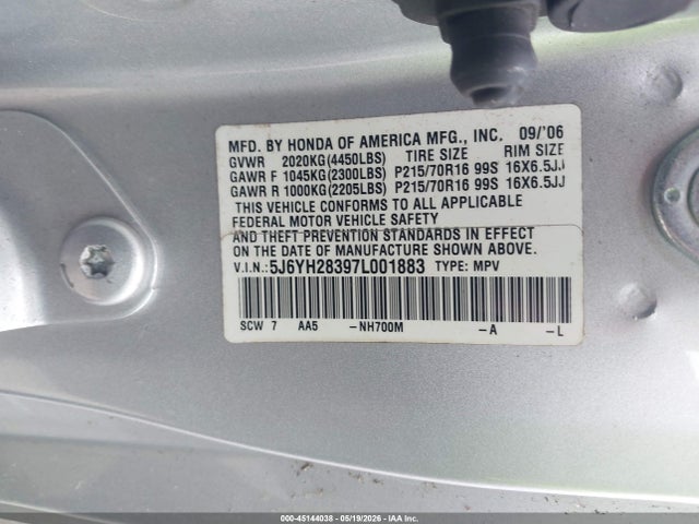 2007 Honda Element Lx მანქანა იყიდება აუქციონზე, vin: 5J6YH28397L001883, აუქციონის ნომერი: 45144038