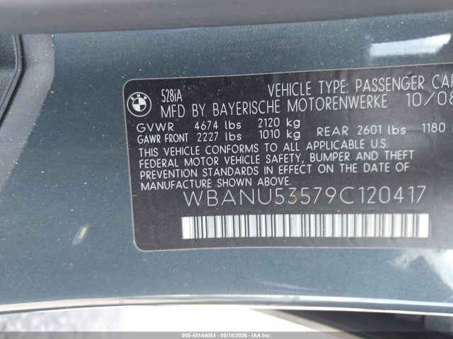 2009 Bmw 528i მანქანა იყიდება აუქციონზე, vin: WBANU53579C120417, აუქციონის ნომერი: 45144054
