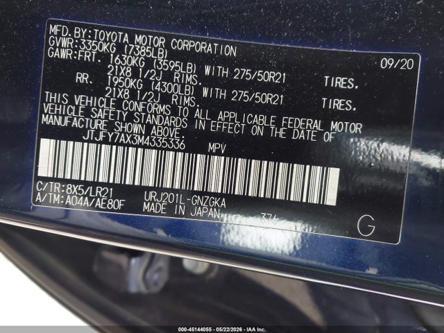 Aukcja sprzedaży 2021 Lexus Lx 570 Two-row, vin: JTJFY7AX3M4335336, numer aukcji: 45144055