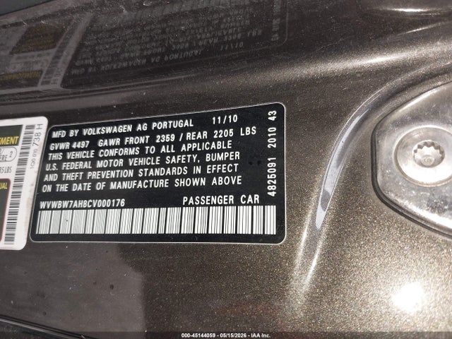 Продаж на аукціоні авто 2012 Volkswagen Eos Komfort, vin: WVWBW7AH8CV000176, номер лоту: 45144059