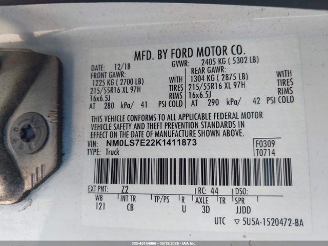 45144066 :رقم المزاد ، NM0LS7E22K1411873 vin ، 2019 Ford Transit Connect Xl مزاد بيع