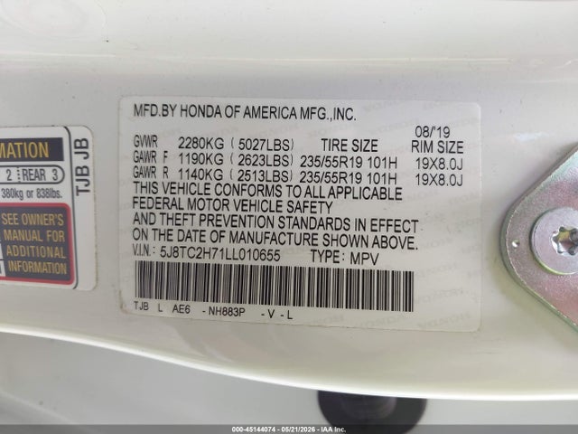 Продаж на аукціоні авто 2020 Acura Rdx Advance Package, vin: 5J8TC2H71LL010655, номер лоту: 45144074