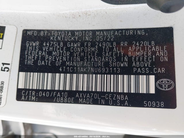 Toyota CAMRY LE 2022 4T1C11AK7NU693113 Image 9