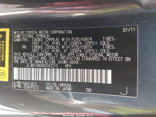 Aukcja sprzedaży 2011 Lexus Rx 450h, vin: JTJBC1BAXB2042210, numer aukcji: 45144096
