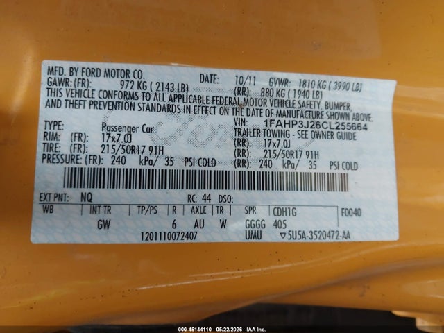 Aukcja sprzedaży 2012 Ford Focus Titanium, vin: 1FAHP3J26CL255664, numer aukcji: 45144110