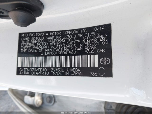 JTDKN3DU2F0419601 Toyota Prius Three