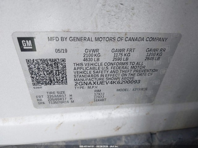 Chevrolet EQUINOX LT 2019 2GNAXUEV4K6290093 Image 9