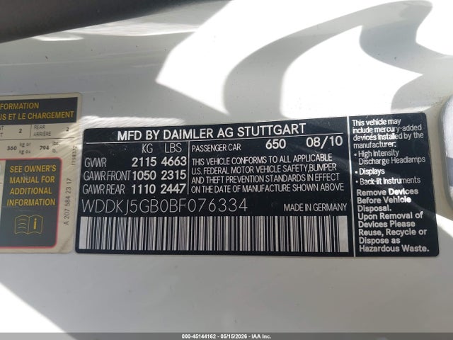 Продажа на аукционе авто 2011 Mercedes-benz E 350, vin: WDDKJ5GB0BF076334, номер лота: 45144162