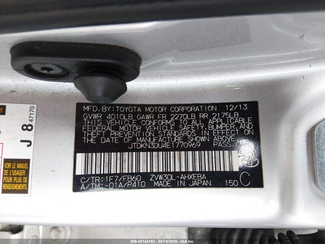 Aukcja sprzedaży 2014 Toyota Prius Two, vin: JTDKN3DU4E1770969, numer aukcji: 45144182