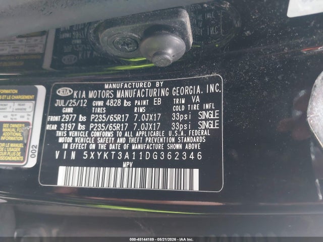 Aukcja sprzedaży 2013 Kia Sorento Lx, vin: 5XYKT3A11DG362346, numer aukcji: 45144189