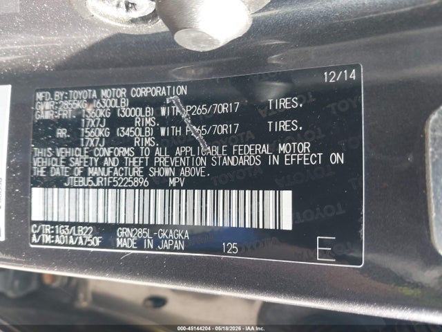 Toyota 4runner Sr5 Premium 2015 JTEBU5JR1F5225896 Image 9