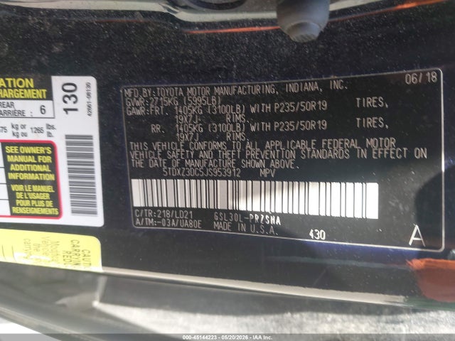 Продажа на аукционе авто 2018 Toyota Sienna Se Premium 8 Passenger, vin: 5TDXZ3DC5JS953912, номер лота: 45144223