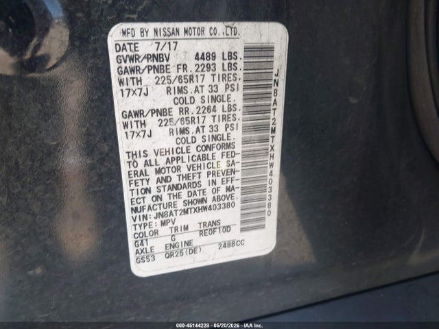 JN8AT2MTXHW403380 Nissan ROGUE S