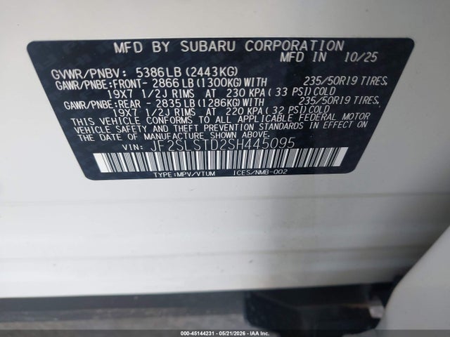 Auction sale of the 2025 Subaru Forester Touring Hybrid, vin: JF2SLSTD2SH445095, lot number: 45144231