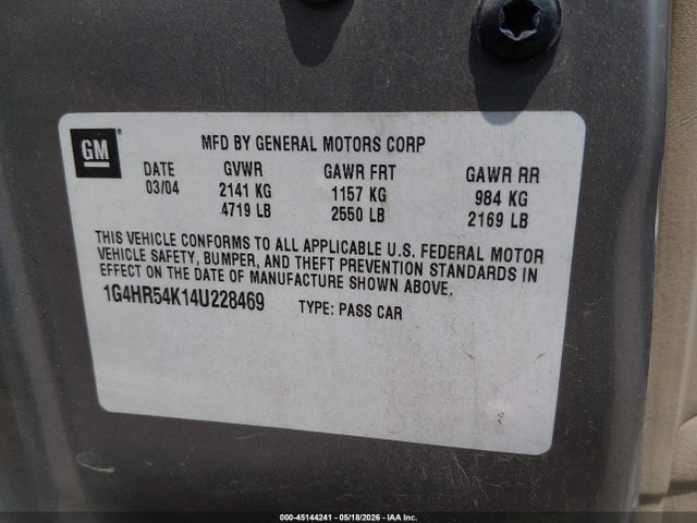 45144241 :رقم المزاد ، 1G4HR54K14U228469 vin ، 2004 Buick Lesabre Limited مزاد بيع