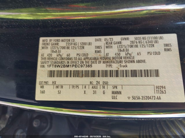 Продаж на аукціоні авто 2023 Ford F-250 Lariat, vin: 1FT8W2BM1PEC97385, номер лоту: 45144249