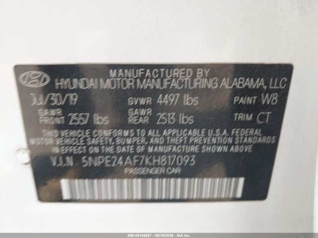 Продажа на аукционе авто 2019 Hyundai Sonata Se, vin: 5NPE24AF7KH817093, номер лота: 45144257